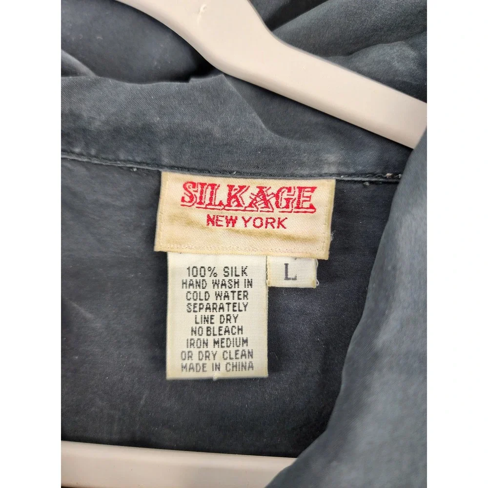 Silkage New York 100% Silk Charcoal Gray Button Down Utility Shirt Size L